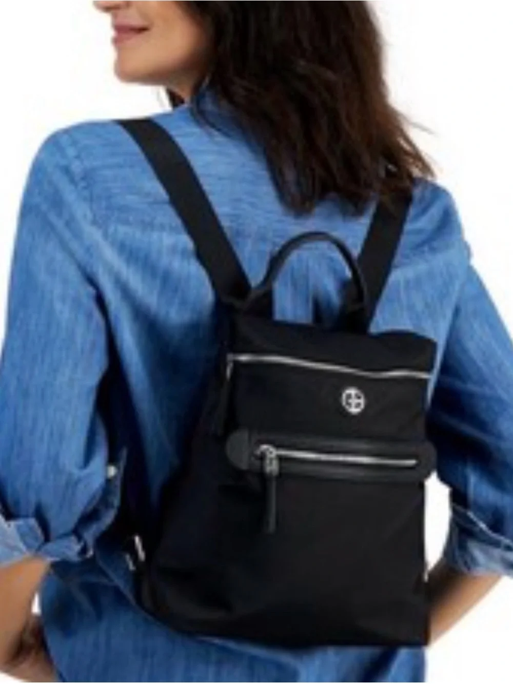 Giani Bernini Navy Nylon Compact Backpack with Front Zip Pocket